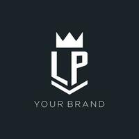 LP logo with shield and crown, initial monogram logo design vector