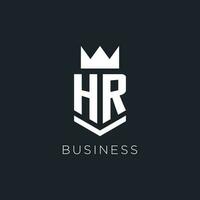 HR logo with shield and crown, initial monogram logo design vector