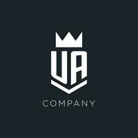 UA logo with shield and crown, initial monogram logo design vector