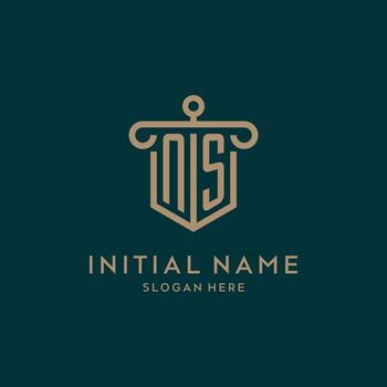 NS monogram initial logo design with shield and pillar shape style vector
