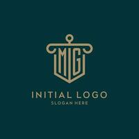 MG monogram initial logo design with shield and pillar shape style vector
