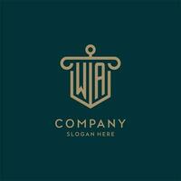 WA monogram initial logo design with shield and pillar shape style vector