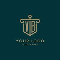 VB monogram initial logo design with shield and pillar shape style vector