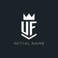 UF logo with shield and crown, initial monogram logo design vector