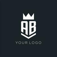 AB logo with shield and crown, initial monogram logo design vector