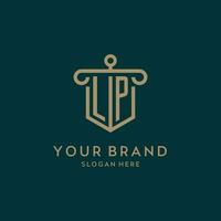 LP monogram initial logo design with shield and pillar shape style vector