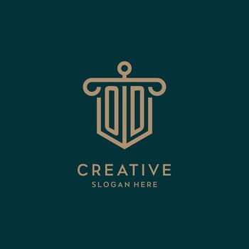 OD monogram initial logo design with shield and pillar shape style vector