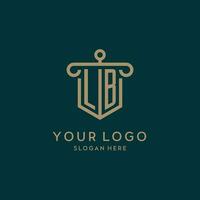 LB monogram initial logo design with shield and pillar shape style vector