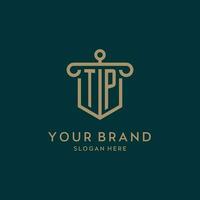 TP monogram initial logo design with shield and pillar shape style vector