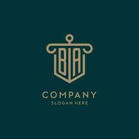 BA monogram initial logo design with shield and pillar shape style vector