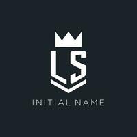 LS logo with shield and crown, initial monogram logo design vector