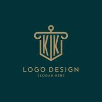 KK monogram initial logo design with shield and pillar shape style vector