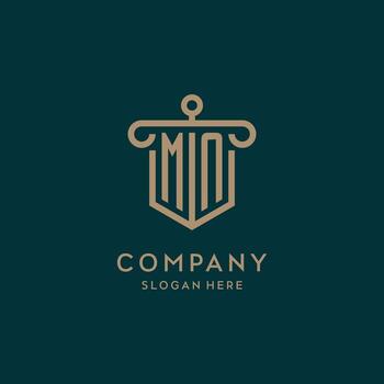 MN monogram initial logo design with shield and pillar shape style vector