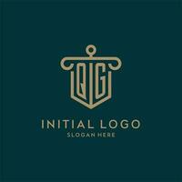 QG monogram initial logo design with shield and pillar shape style vector