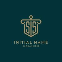 SS monogram initial logo design with shield and pillar shape style vector