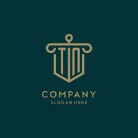 TN monogram initial logo design with shield and pillar shape style vector