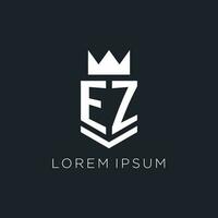 EZ logo with shield and crown, initial monogram logo design vector