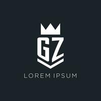 GZ logo with shield and crown, initial monogram logo design vector