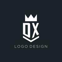 DX logo with shield and crown, initial monogram logo design vector