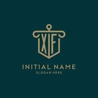 XF monogram initial logo design with shield and pillar shape style vector