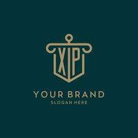 XP monogram initial logo design with shield and pillar shape style vector
