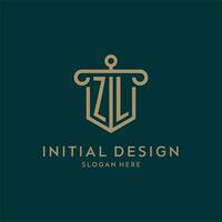 ZL monogram initial logo design with shield and pillar shape style vector