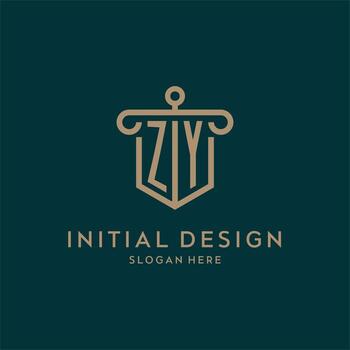 ZY monogram initial logo design with shield and pillar shape style vector