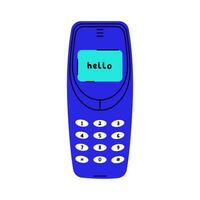 Retro phone with physical numeric keypads. 1990s mobile. Flat vector illustration.