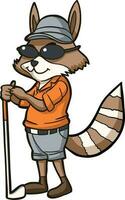 sport funny animal  raccoon  playing golf vector