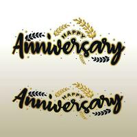 Happy anniversary typography in golden laurel wreath vector design