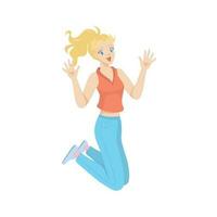 Pretty thin fit blond teenage anime girl jumping vector