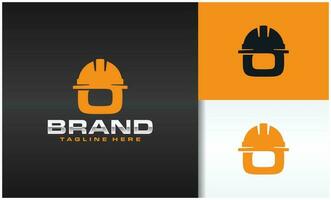 letter O logo with construction helmet silhouette vector