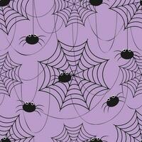 Vector seamless pattern for Halloween design with spider characters and web in cartoon style