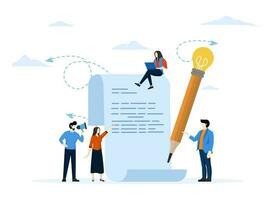 Vector illustration, business meeting and brainstorming, business concept for collaboration, finding new solutions, pencil with light bulb, brainstorming to come up with the best idea or solution.