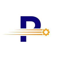 Initial Letter P Gear Cogwheel Logo. Automotive Industrial Icon, Gear Logo, Car Repair Symbol vector