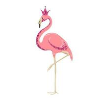 Beautiful little flamingo with pink glitter. Pink flamingo in a pink shiny crown. vector