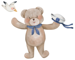 teddy Björn sjöman nautisk vattenfärg png