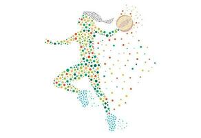 Basketball throwing is composed of colored dots, vector illustration