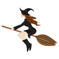 Witch flying on broomstick for Halloween holiday celebration. png