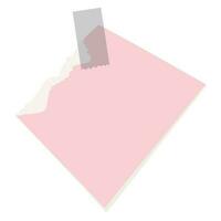 A scrap piece of pink paper with tape. Vector isolated element for scrapbooking.