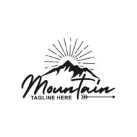 Mountain peak summit logo design. Outdoor hiking adventure icon. Alpine wilderness travel symbol. Suitable for your design need, logo, illustration, animation, etc. vector