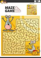 maze game activity with cartoon mice characters with cheese vector