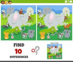 differences game with comic animal characters group vector