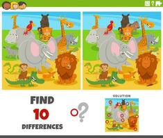 differences game with cartoon animal characters group vector