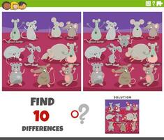 differences game with comic mice animal characters group vector