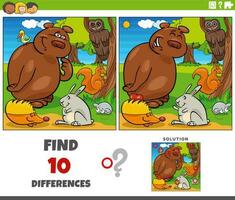 differences game with comic animal characters group vector