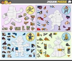 jigsaw puzzle games set with funny cartoon characters vector