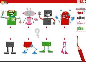 match halves of pictures with robots educational game vector