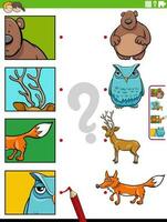 match cartoon farm animals and clippings educational game vector
