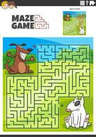 maze game activity with cartoon dogs characters vector
